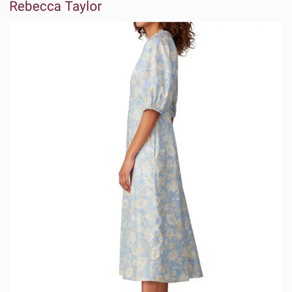 Rebecca Taylor Short-Sleeve Satin Leaf Floral Dress - Picture 3 of 6